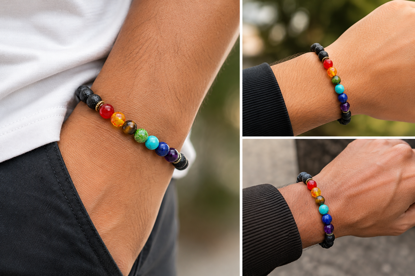 7 Chakra Lava Stone Bracelet | Natural Healing Crystal Beaded Bracelet