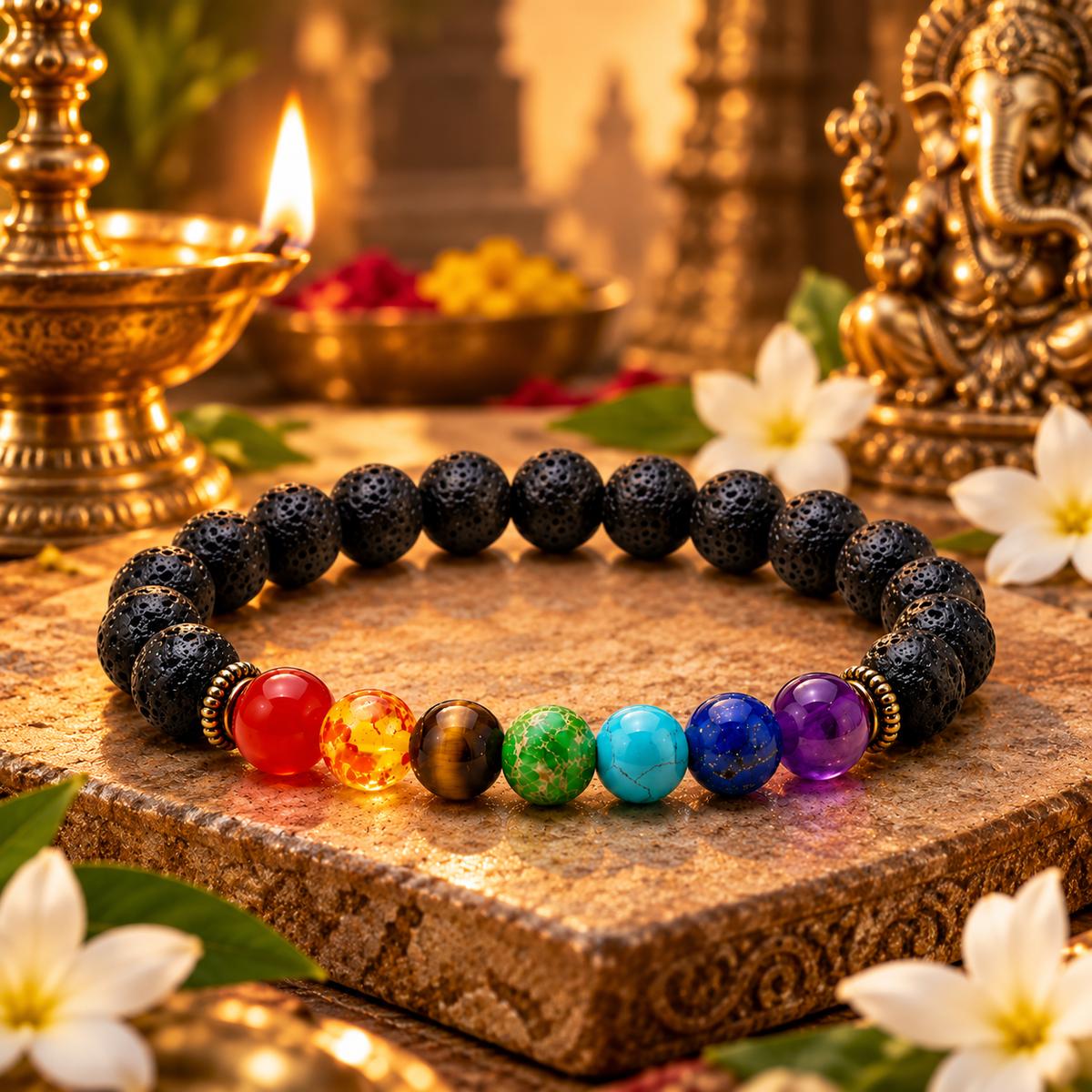 7 Chakra Lava Stone Bracelet | Natural Healing Crystal Beaded Bracelet